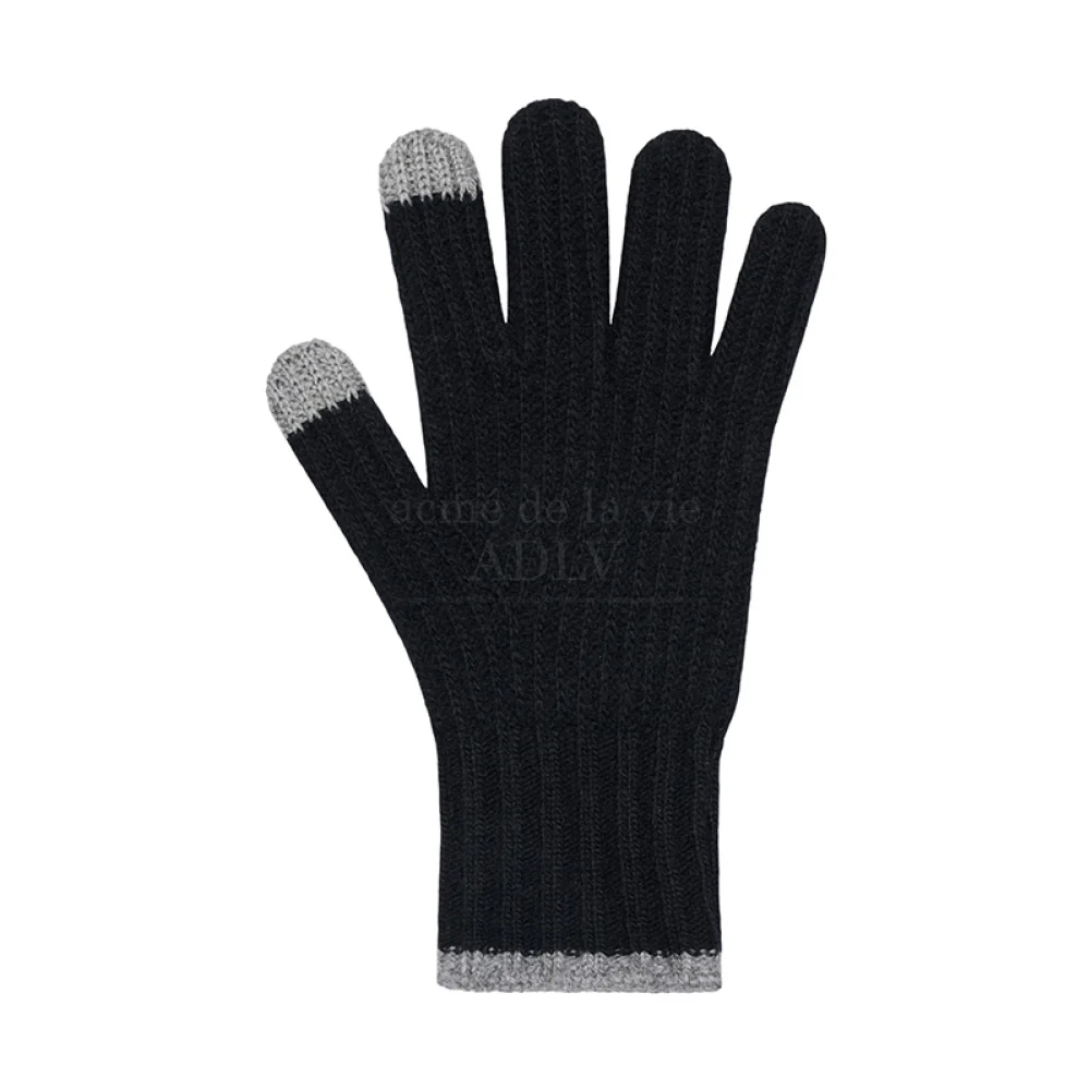 A LOGO EMBLEM EMBROIDERY KNIT GLOVES BLACK - Image 2