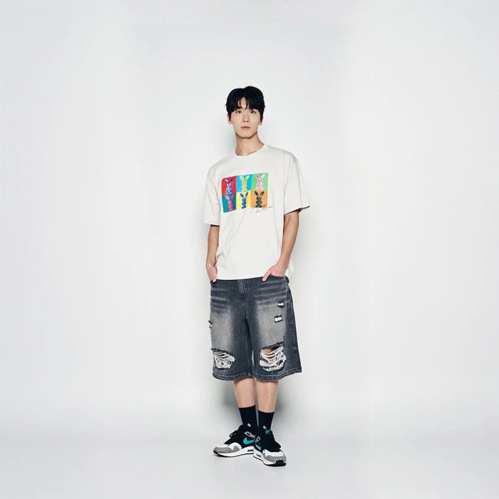 ALIEN RABBIT POPART SHORT SLEEVE T-SHIRT LIGHT GRAY - Image 3