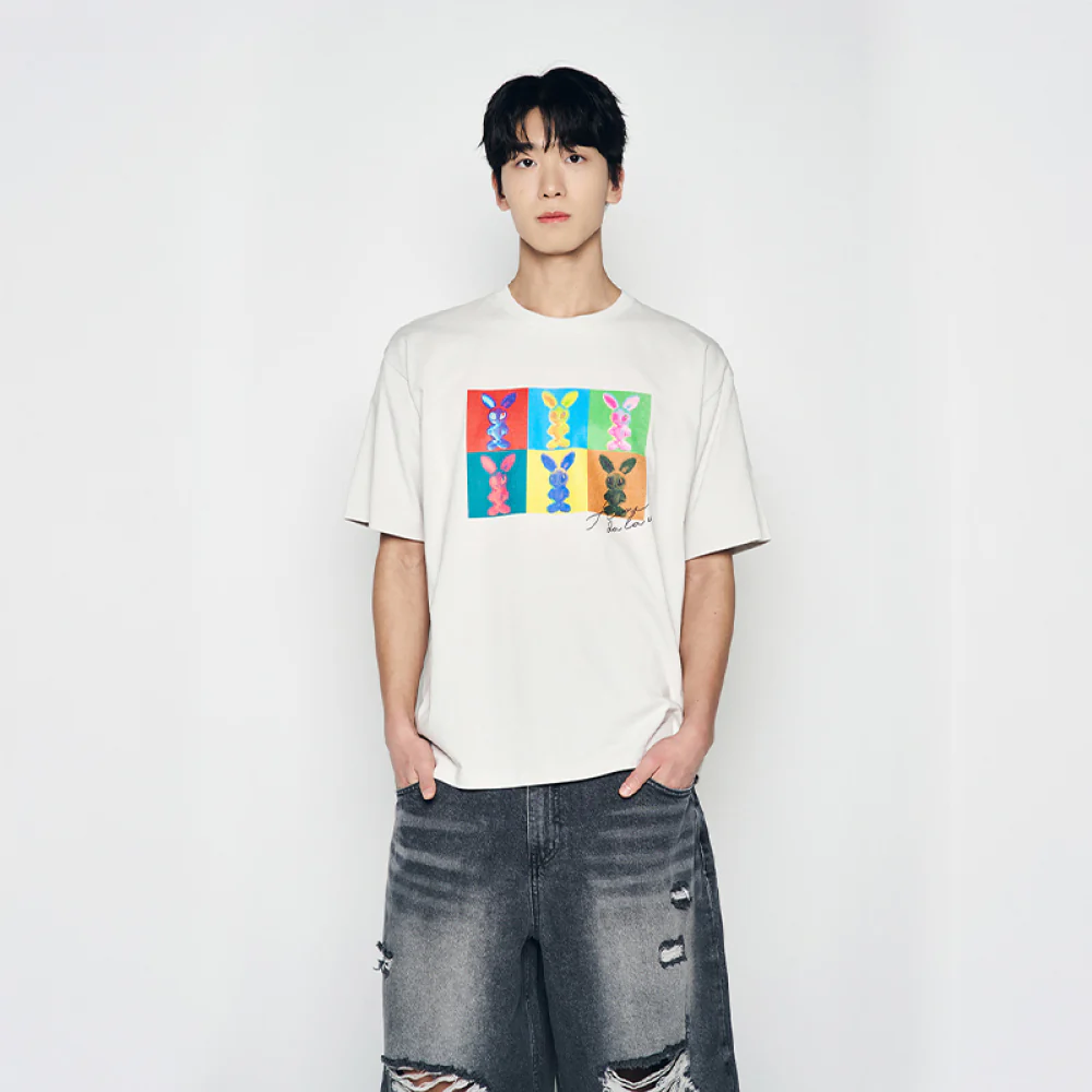 ALIEN RABBIT POPART SHORT SLEEVE T-SHIRT LIGHT GRAY - Image 4