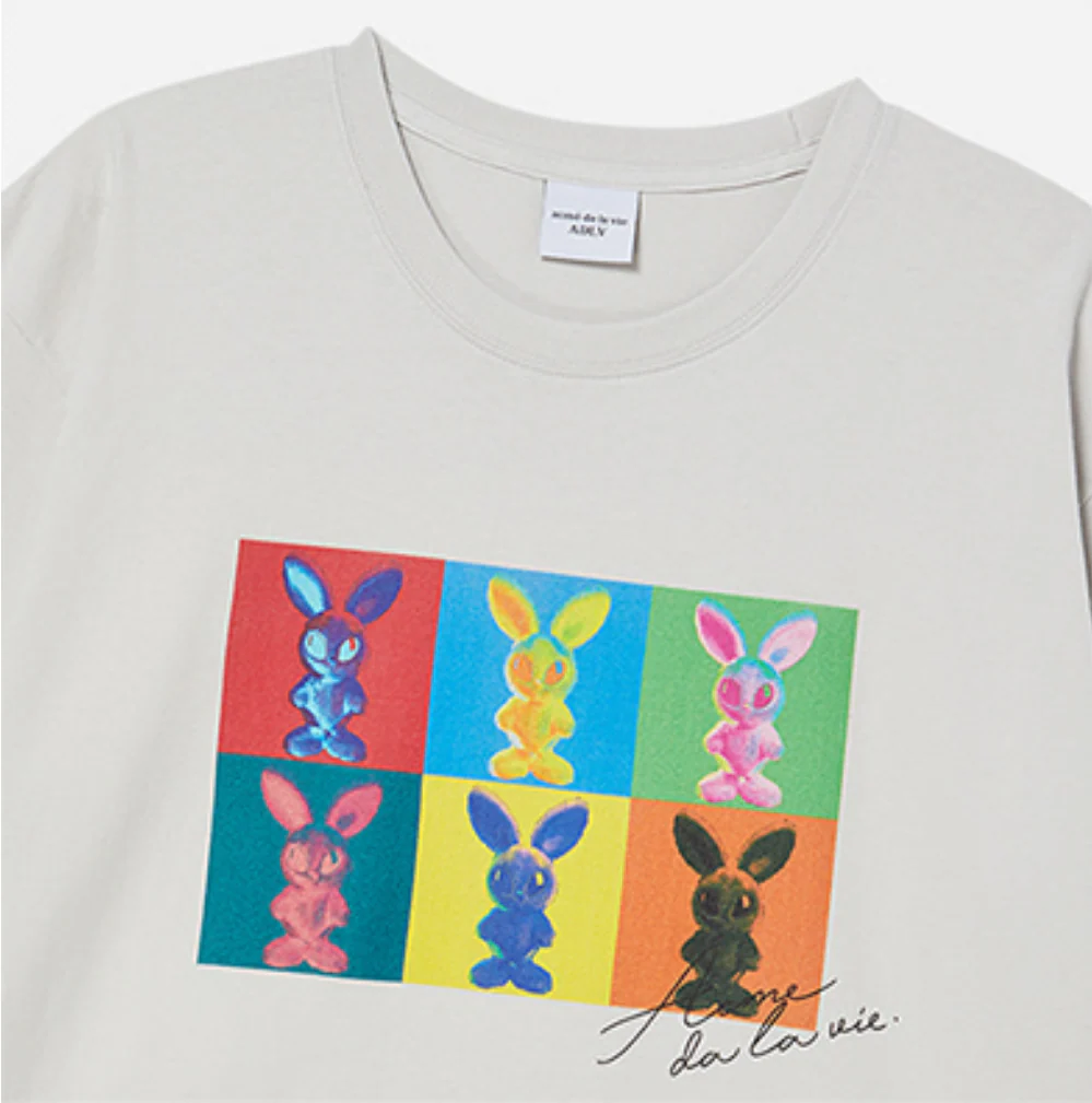 ALIEN RABBIT POPART SHORT SLEEVE T-SHIRT LIGHT GRAY - Image 5