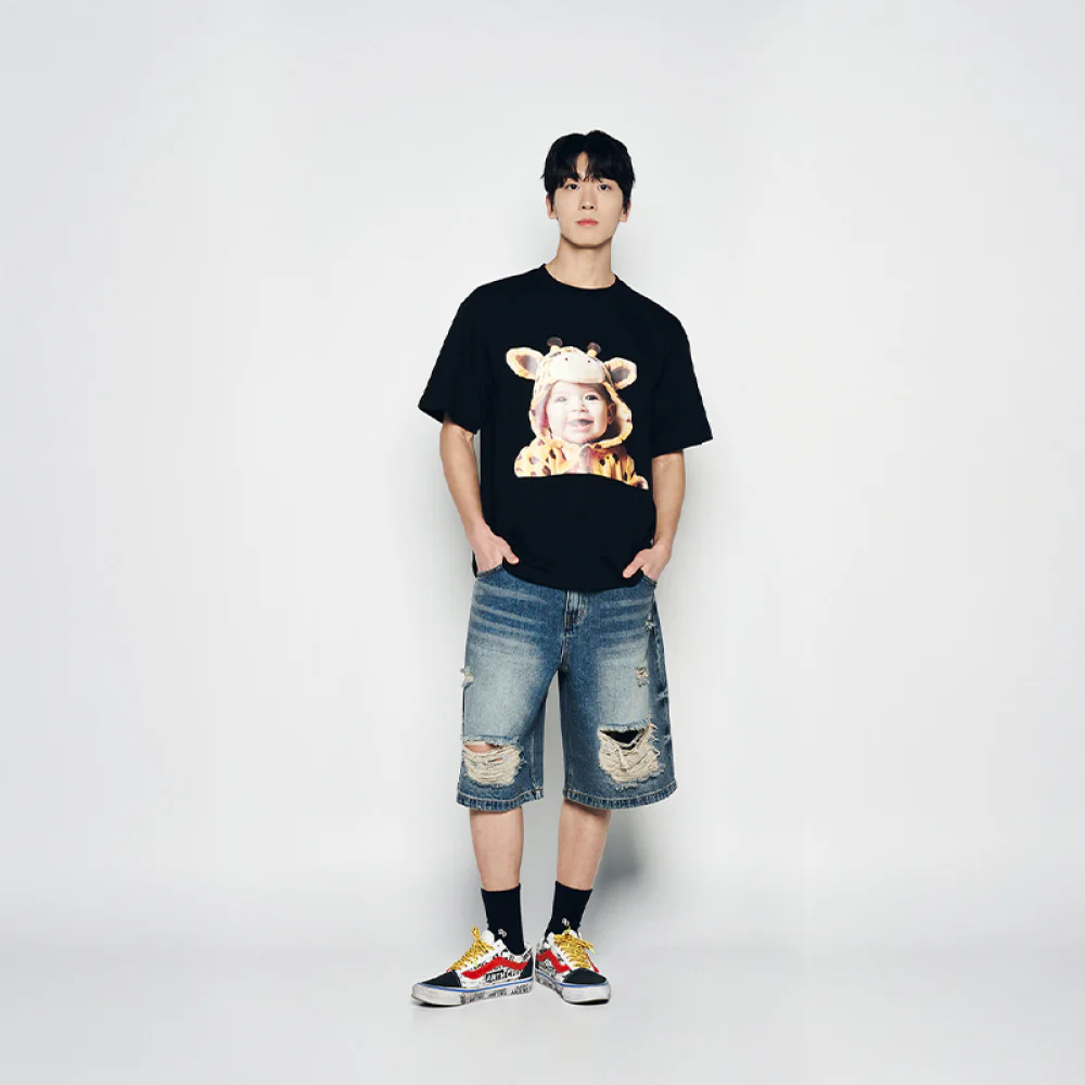 BABY FACE GIRAFFE BABY SLEEVE T-SHIRT BLACK - Image 3