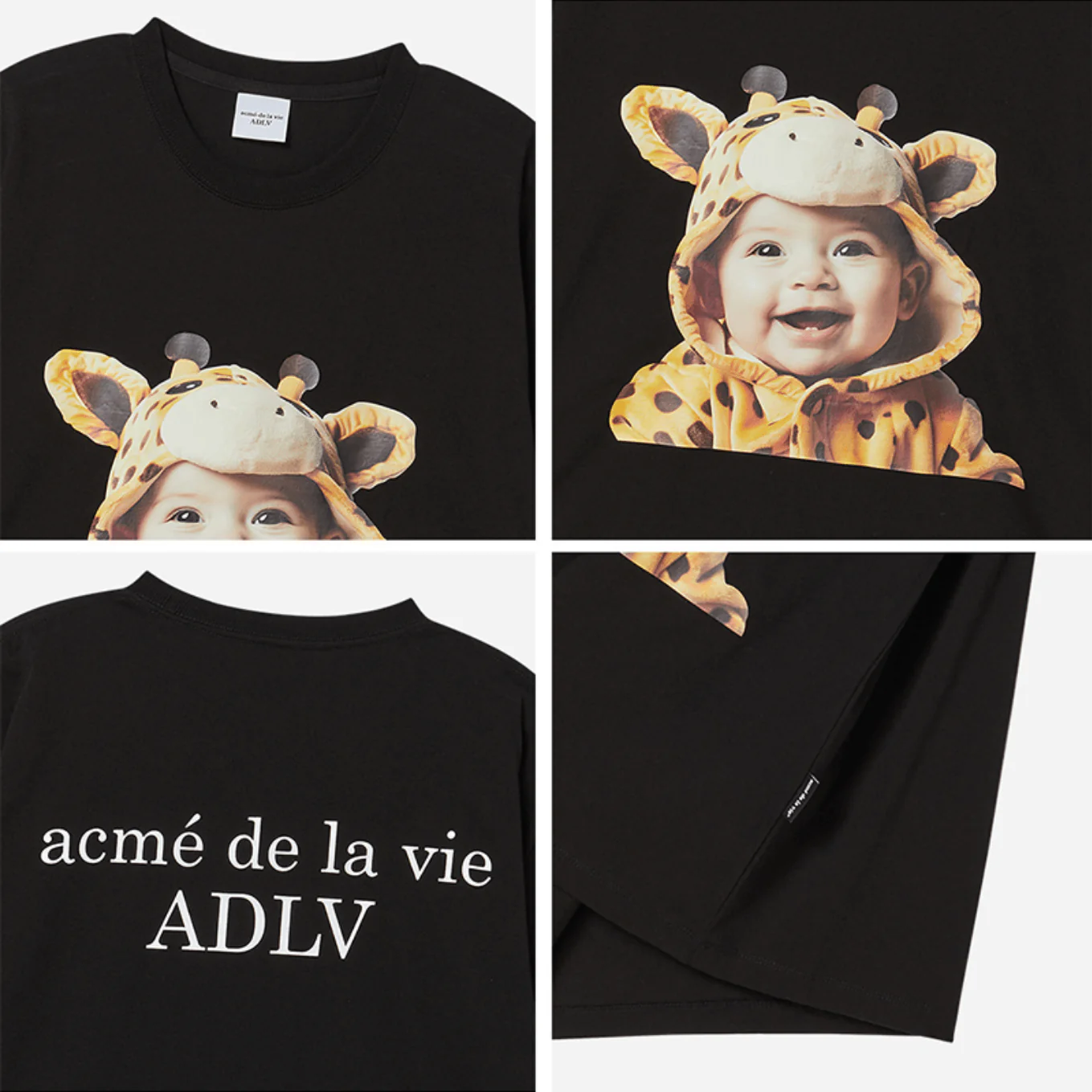 BABY FACE GIRAFFE BABY SLEEVE T-SHIRT BLACK - Image 5