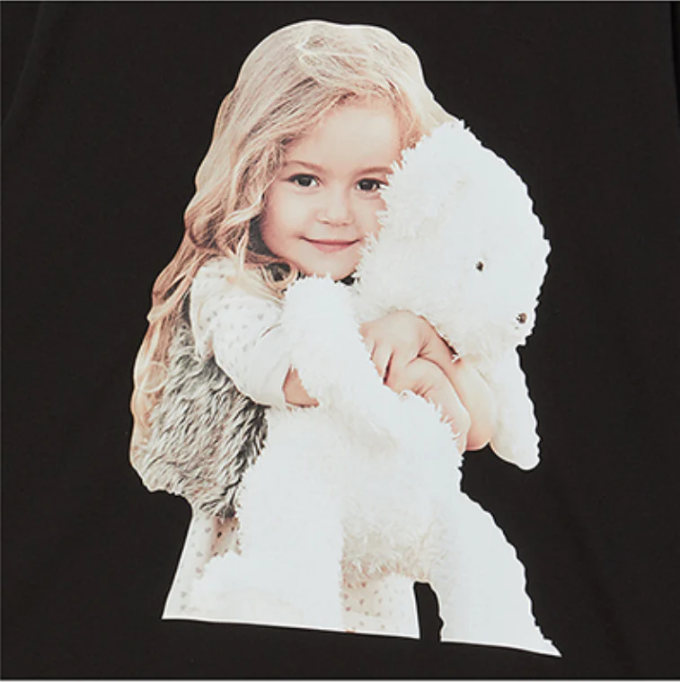 BABY FACE HUG BEAR DOLL SLEEVE T-SHIRT BLACK - Image 5