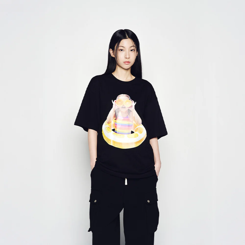 BABY FACE ORANGE TUBE SLEEVE T-SHIRT BLACK - Image 4
