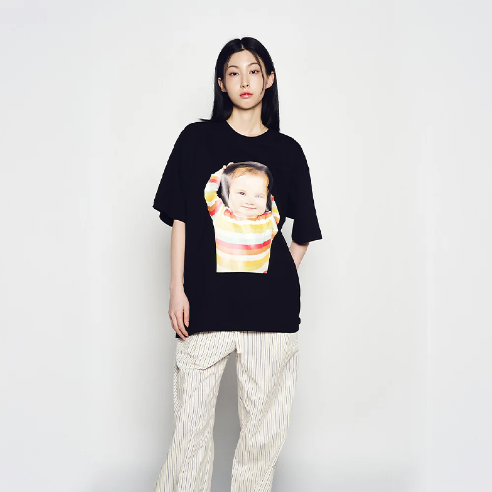 BABY FACE STRIPE HEADSET SLEEVE T-SHIRT BLACK - Image 4