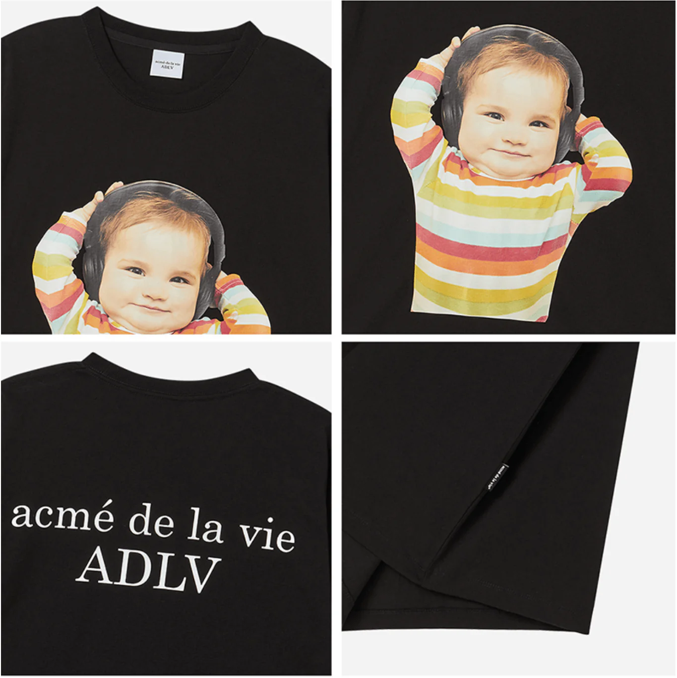 BABY FACE STRIPE HEADSET SLEEVE T-SHIRT BLACK - Image 5