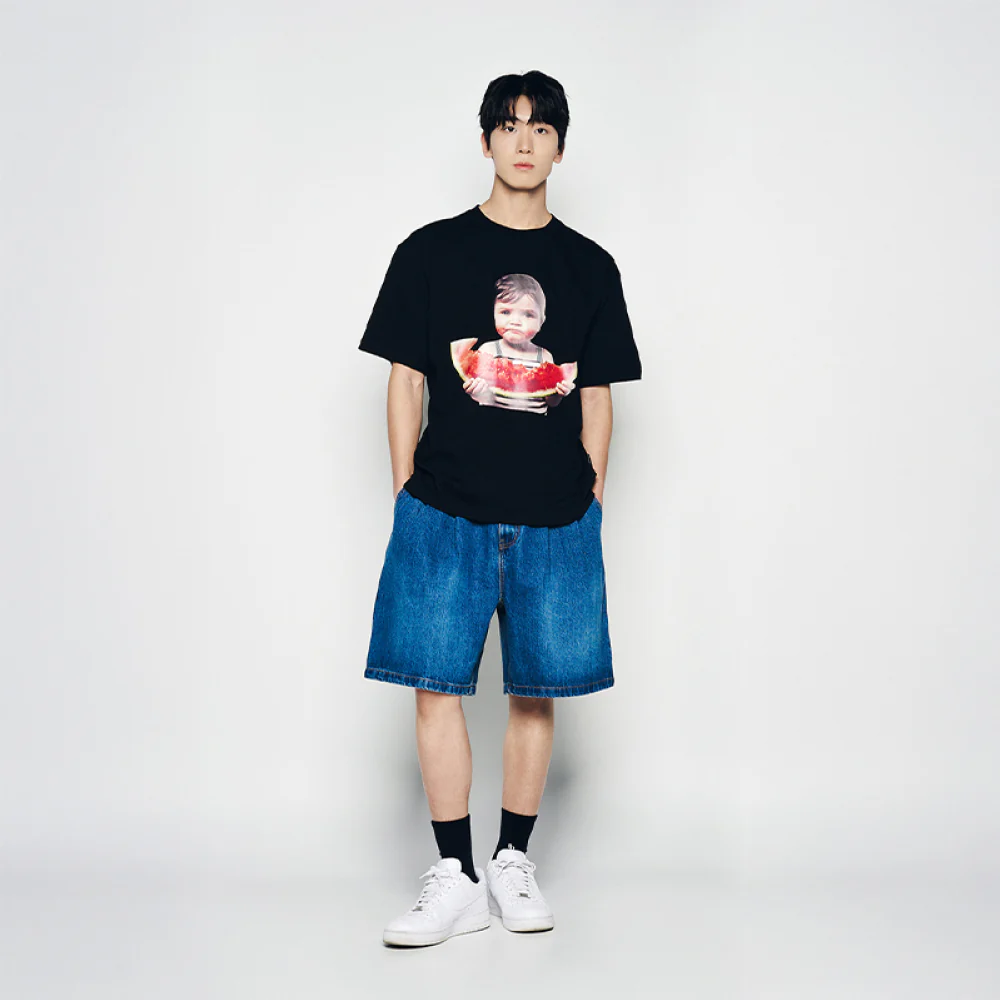 BABY FACE WATERMELON GIRL SLEEVE T-SHIRT BLACK - Image 4
