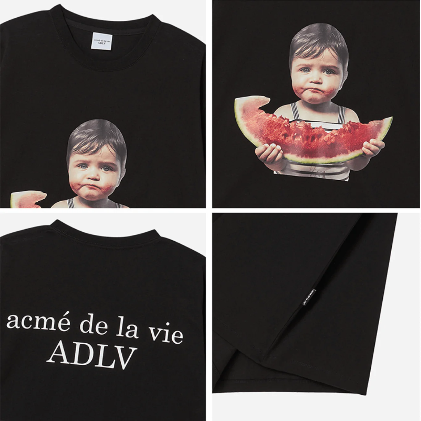 BABY FACE WATERMELON GIRL SLEEVE T-SHIRT BLACK - Image 5