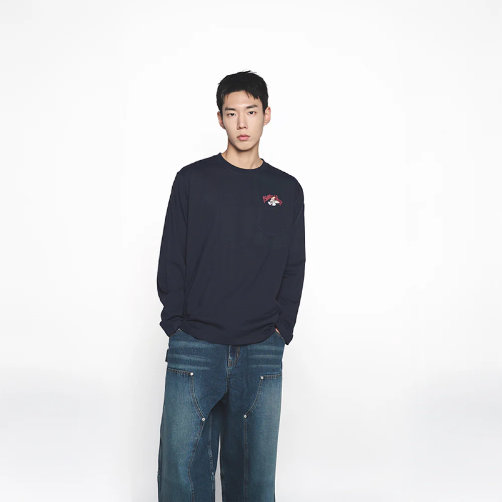 CARTOON CHINCHILLA LONG SLEEVE T-SHIRT DARK NAVY - Image 3