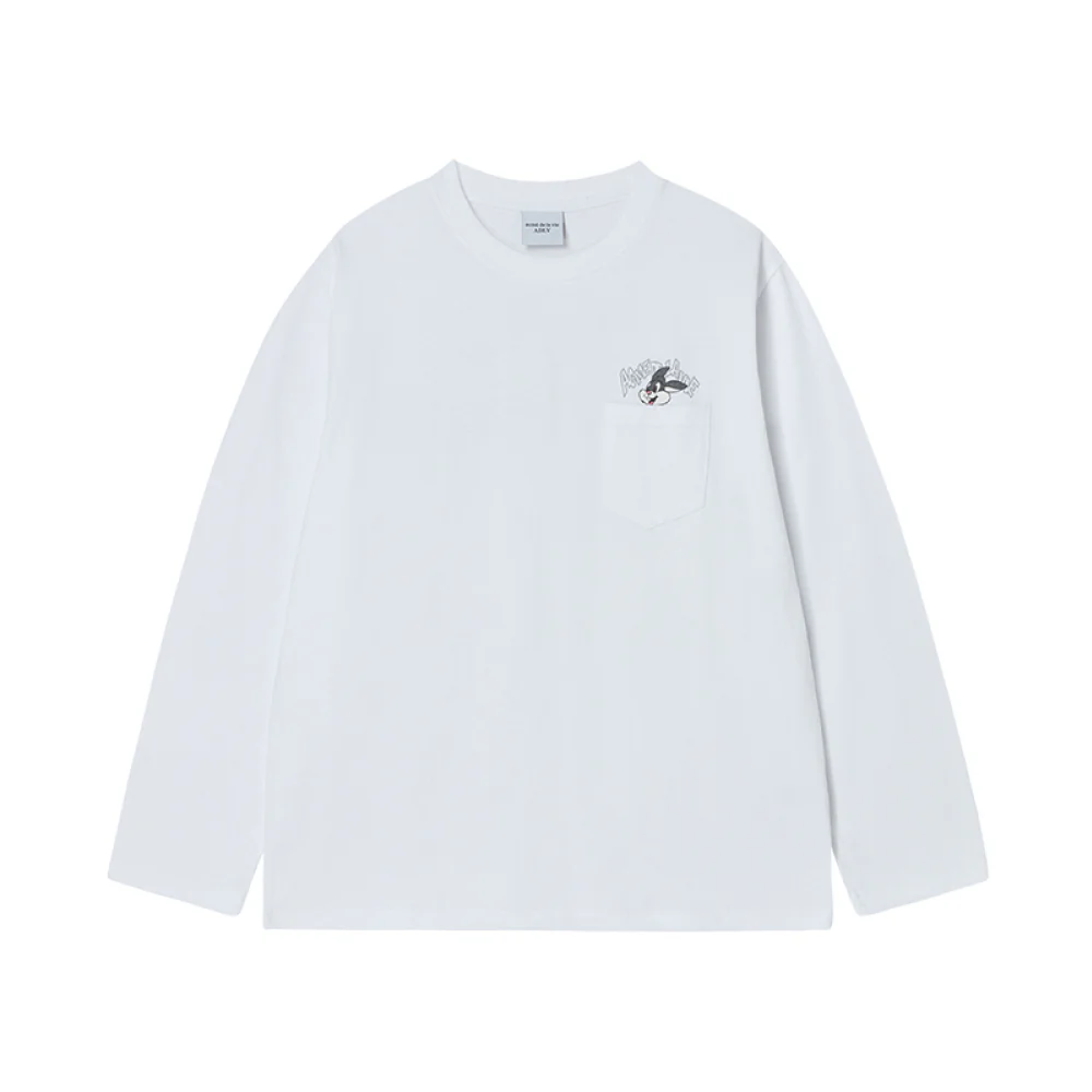 CARTOON CHINCHILLA LONG SLEEVE T-SHIRT WHITE