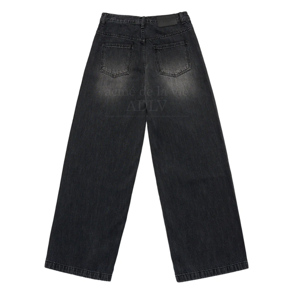 CAT BRUSH WASHING SEMI WIDE WOMAN DENIM PANTS BLACK - Image 2