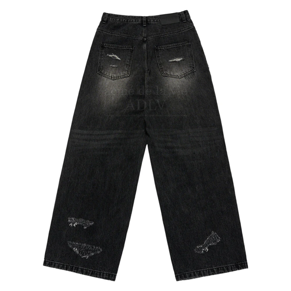 DAMAGE STITCH WASHING DENIM PANTS BLACK - Image 2