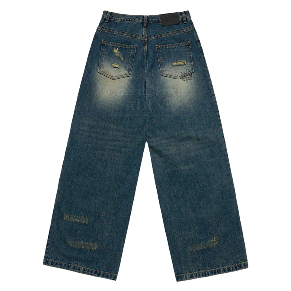 DAMAGE STITCH WASHING DENIM PANTS BLUE - Image 2