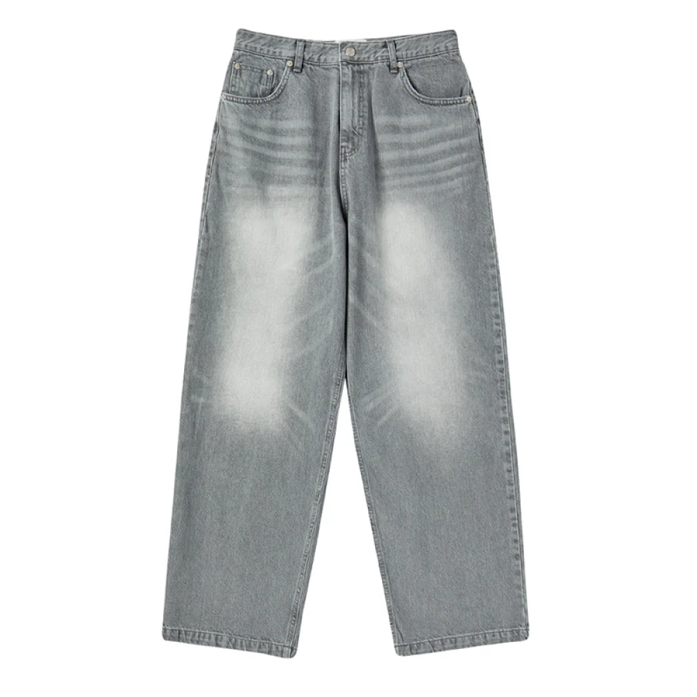 DENIM SET UP WIDE PANTS GRAY