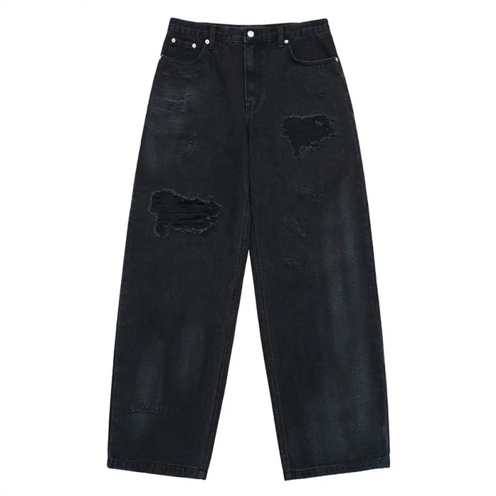 DESTROYED WASHING SPRAY DENIM PANTS BLACK