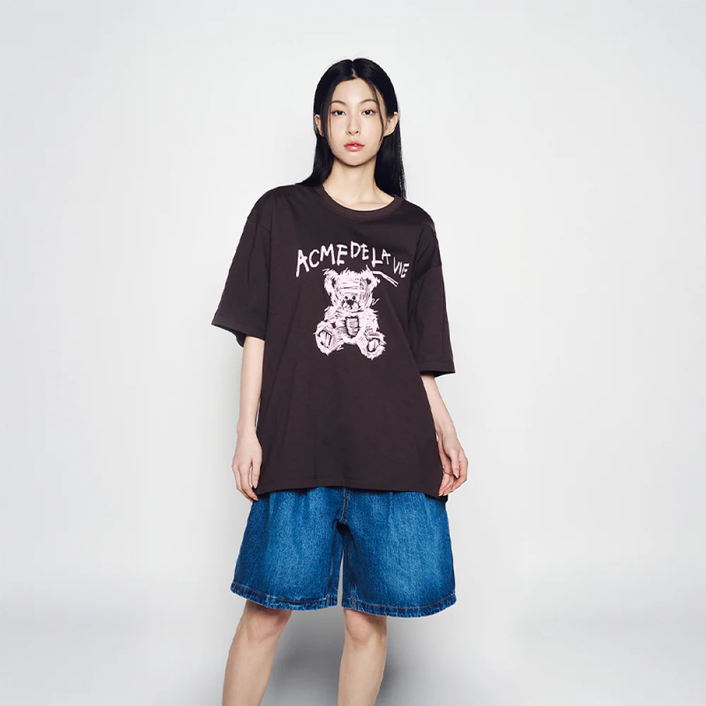 DRAWING BEAR SHORT SLEEVE T-SHIRT DARK BROWN - Image 4