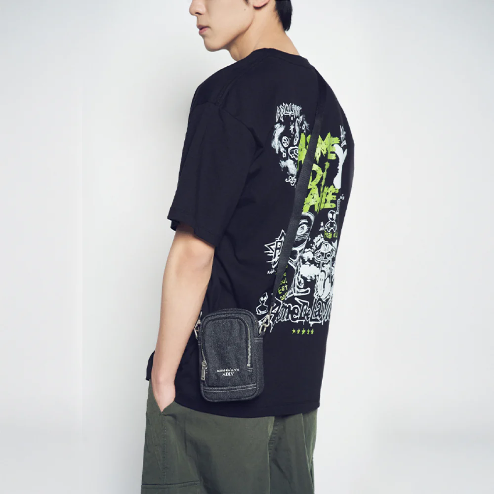 ESSENTIAL DENIM MINI CROSS BAG BLACK - Image 4