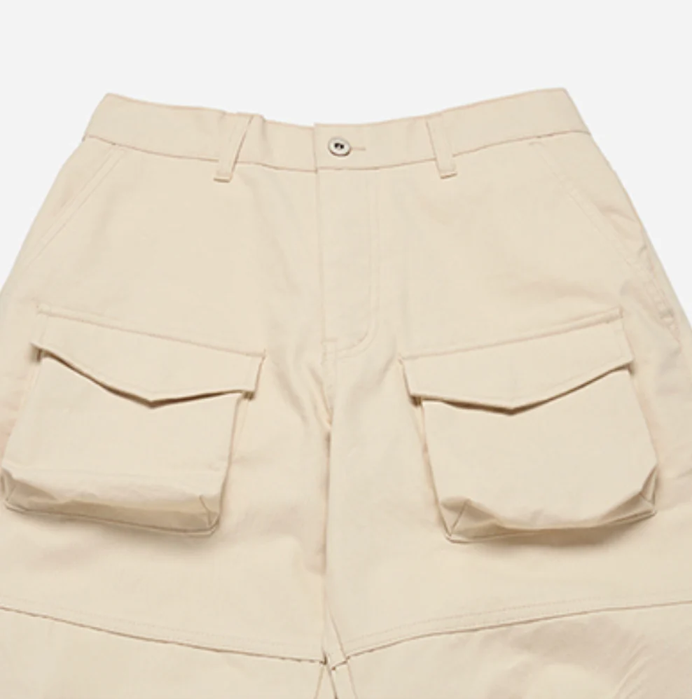 FRONT POCKET WIDE CARGO PANTS BEIGE - Image 3