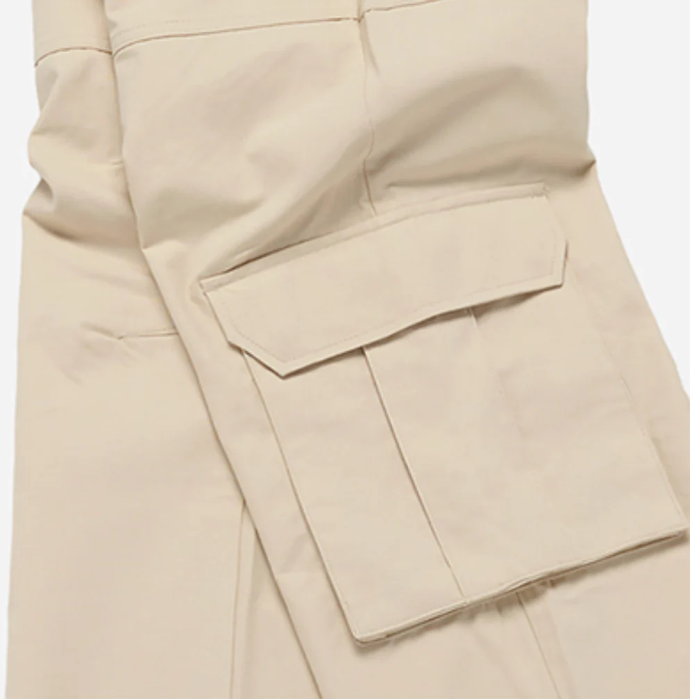 FRONT POCKET WIDE CARGO PANTS BEIGE - Image 4