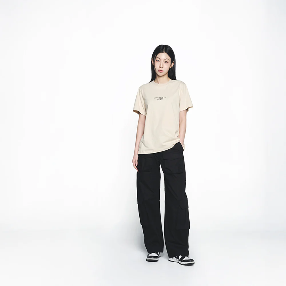 FRONT POCKET WIDE CARGO PANTS BLACK - Image 3