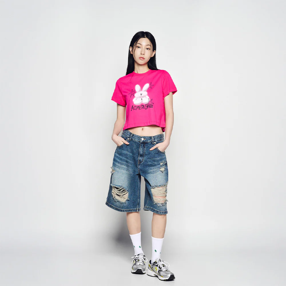 HEM LINE DESTROYED DENIM SHORT PANTS BLUE - Image 3