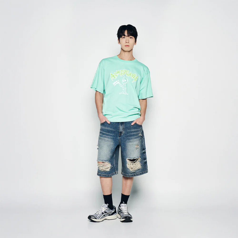 HEM LINE DESTROYED DENIM SHORT PANTS BLUE - Image 4