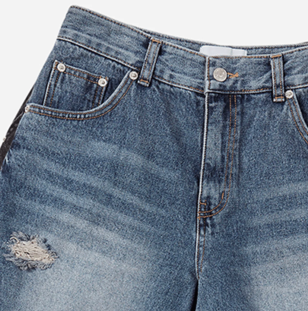 HEM LINE DESTROYED DENIM SHORT PANTS BLUE - Image 6