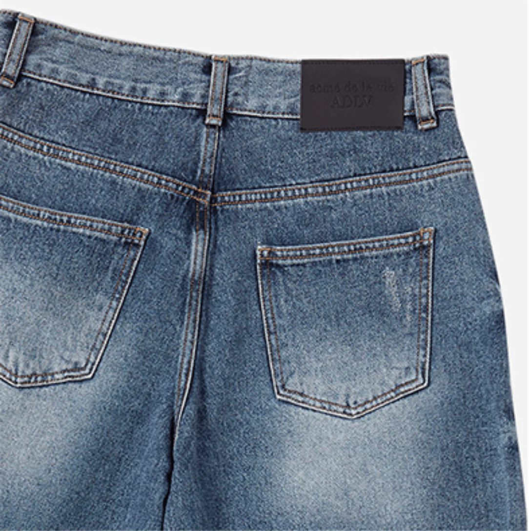 HEM LINE DESTROYED DENIM SHORT PANTS BLUE - Image 7