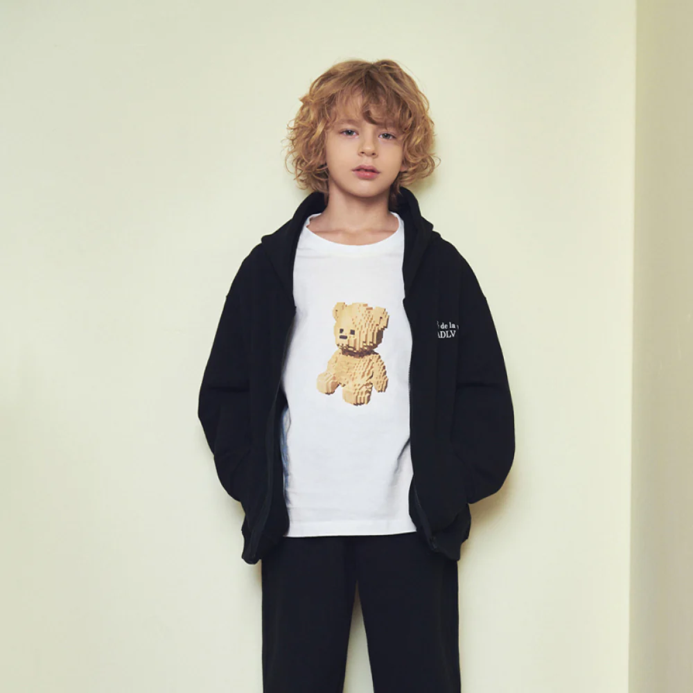 KIDS BASIC LOGO HOODIE ZIP UP-BLACK - Image 3