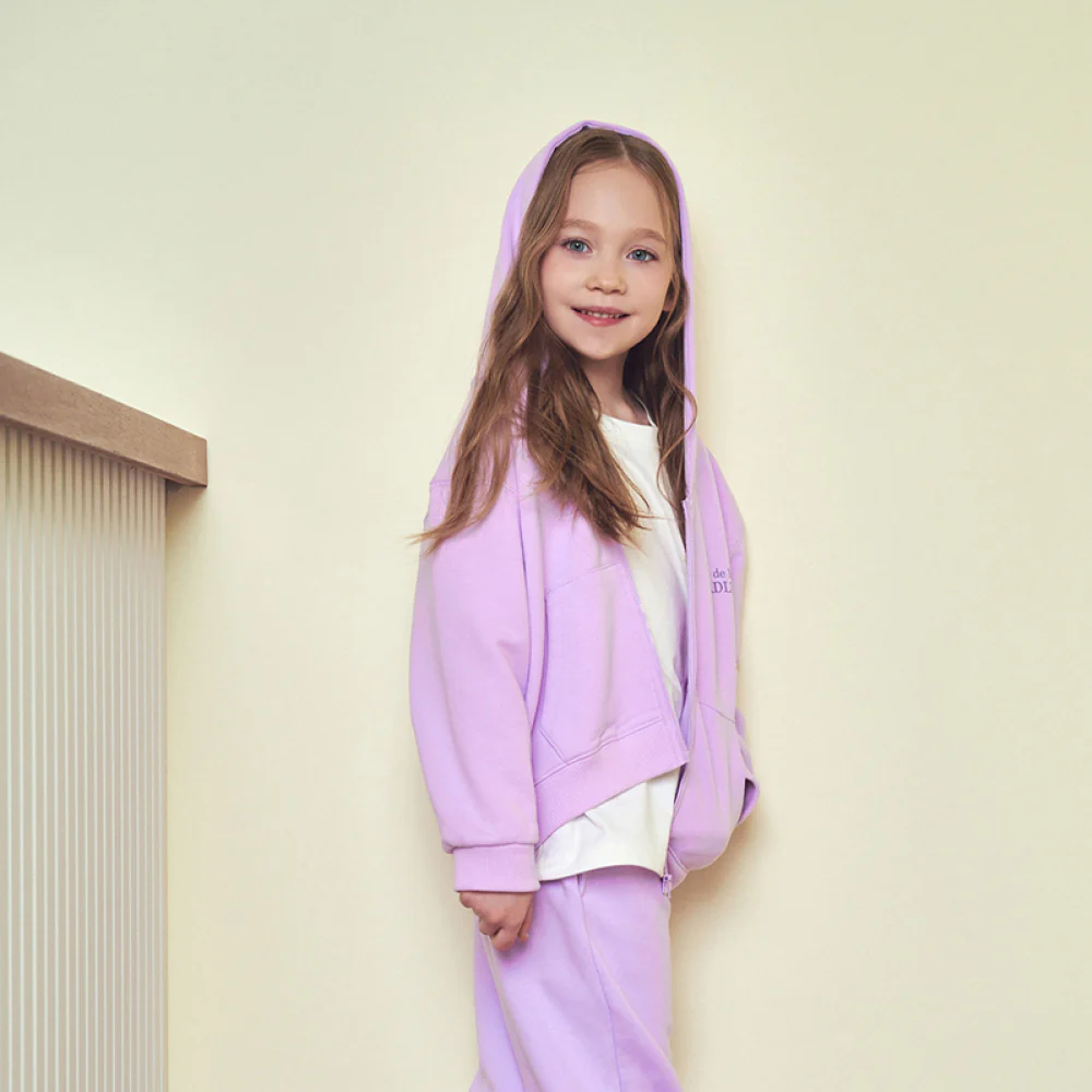 KIDS BASIC LOGO HOODIE ZIP UP-LIGHT PURPLE - Image 3