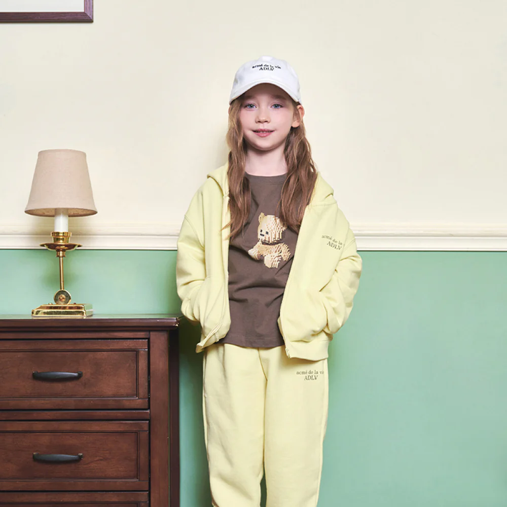 KIDS BASIC LOGO HOODIE ZIP UP-LIGHT YELLOW - Image 3
