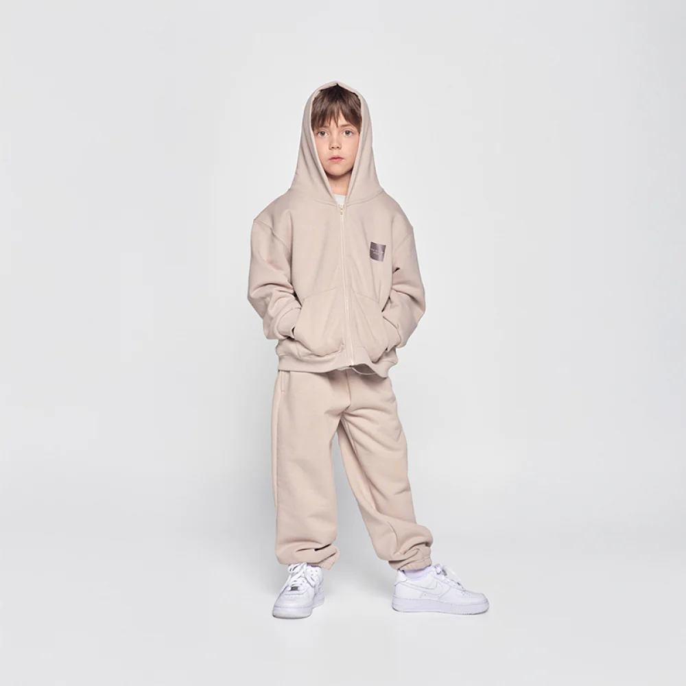 KIDS BOX BASIC LOGO HOODIE ZIP UP ESSENTIAL BEIGE - Image 3