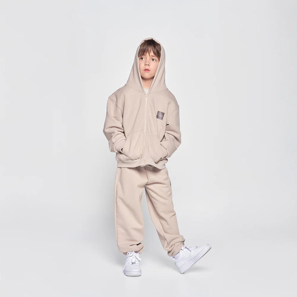 KIDS BOX BASIC LOGO HOODIE ZIP UP ESSENTIAL BEIGE - Image 4