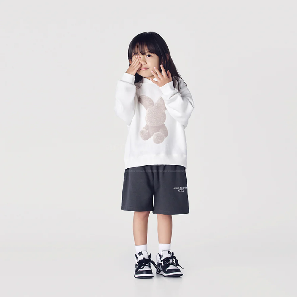 KIDS FUZZY RABBIT HOODIE CREAM - Image 4