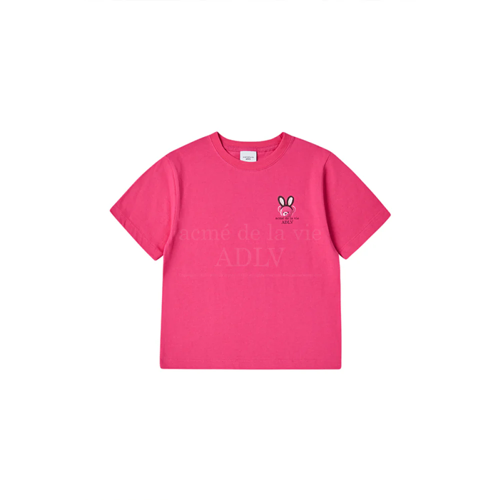 KIDS RABBIT BEAR DOLL LOGO SHORT SLEEVE T-SHIRT-DEEP PINK