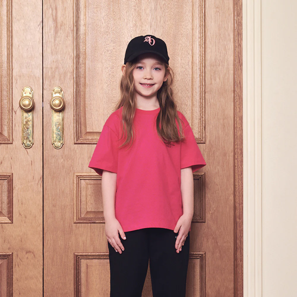 KIDS RABBIT BEAR DOLL LOGO SHORT SLEEVE T-SHIRT-DEEP PINK - Image 2