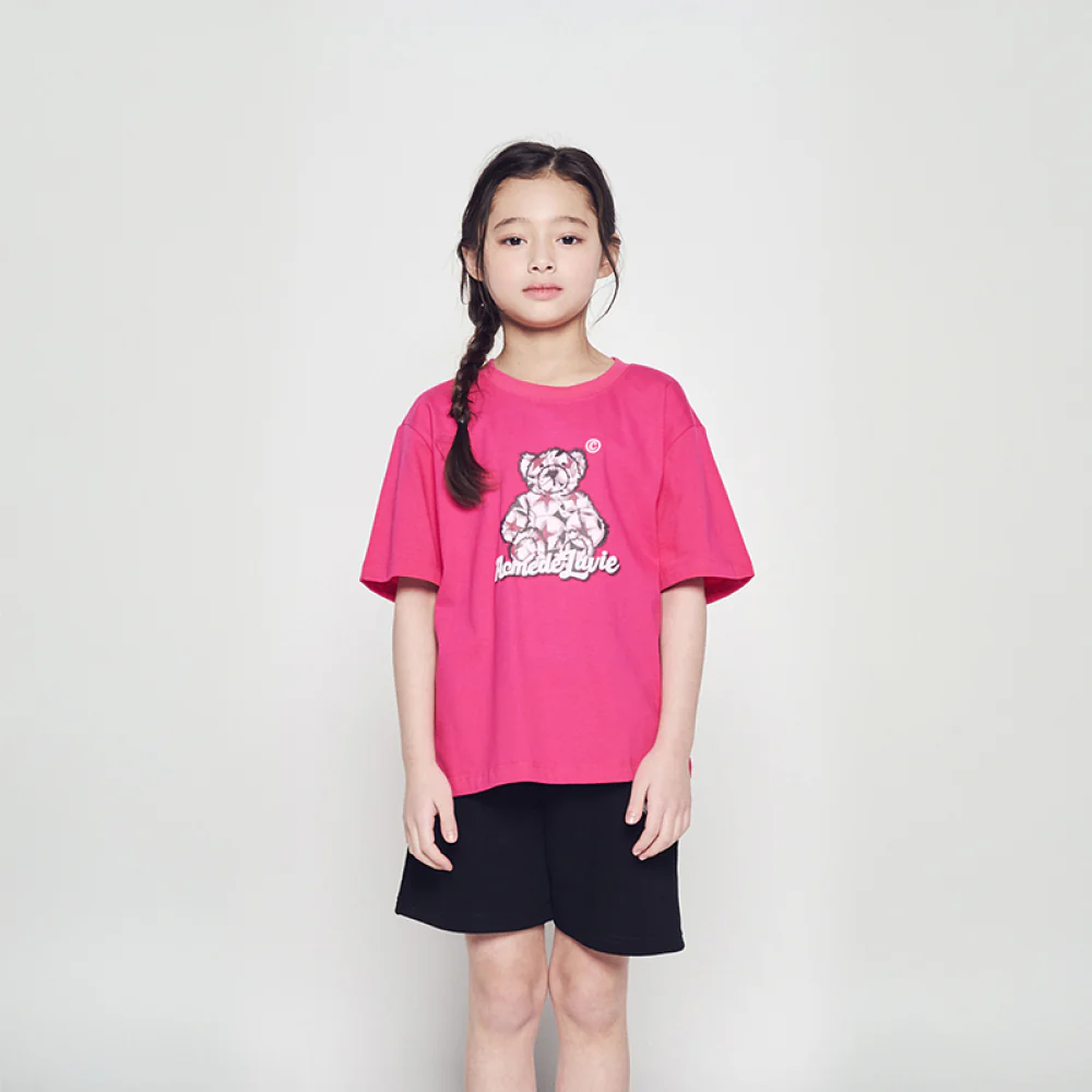 KIDS STAR BEAR SHORT SLEEVE T-SHIRT HOT PINK - Image 3