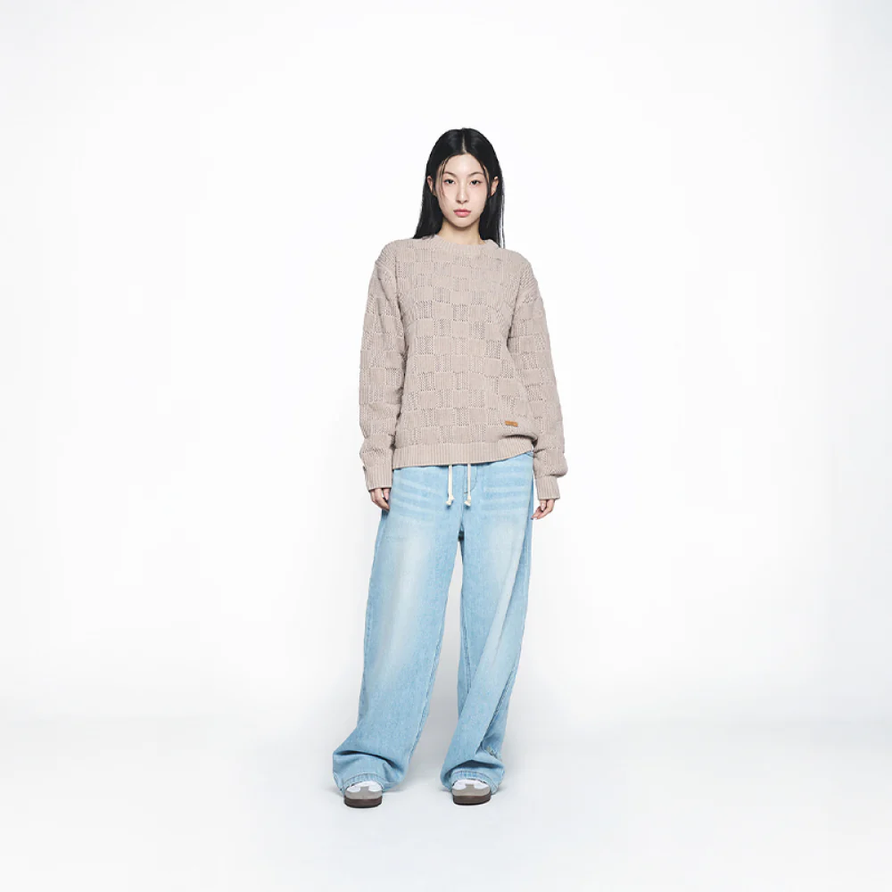 LEATHER WAPPEN OVERSIZE KNIT LIGHT BEIGE - Image 3