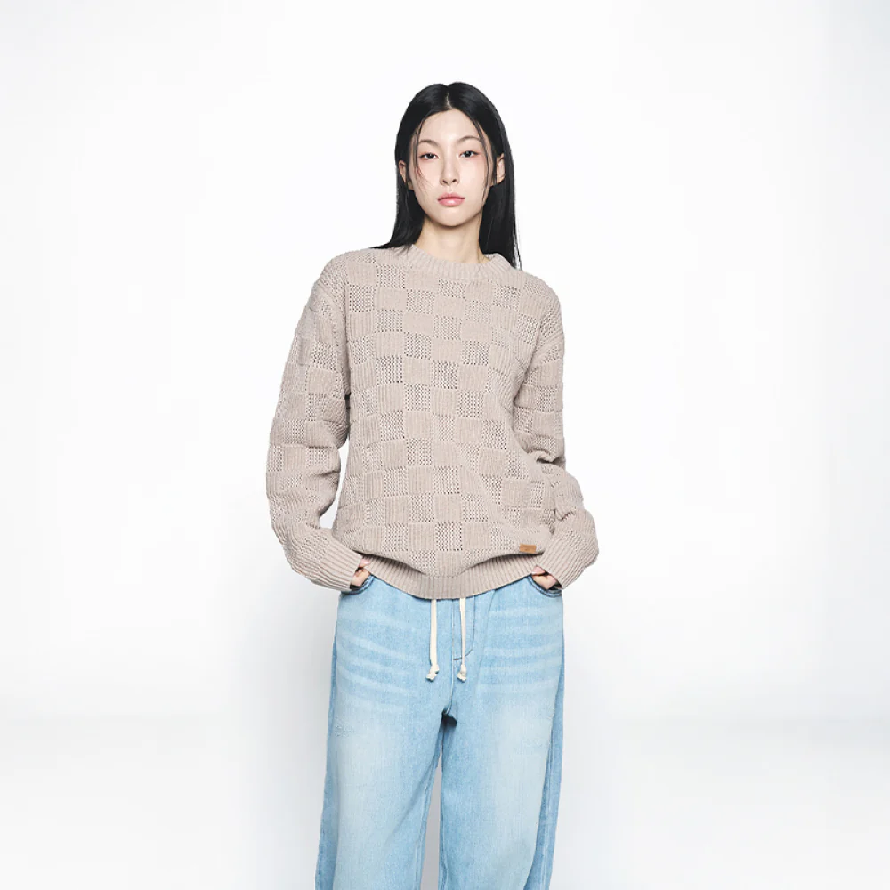 LEATHER WAPPEN OVERSIZE KNIT LIGHT BEIGE - Image 4