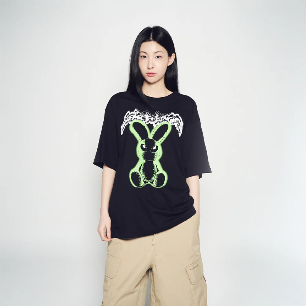 NEON ALIEN RABBIT SHORT SLEEVE T-SHIRT BLACK - Image 4