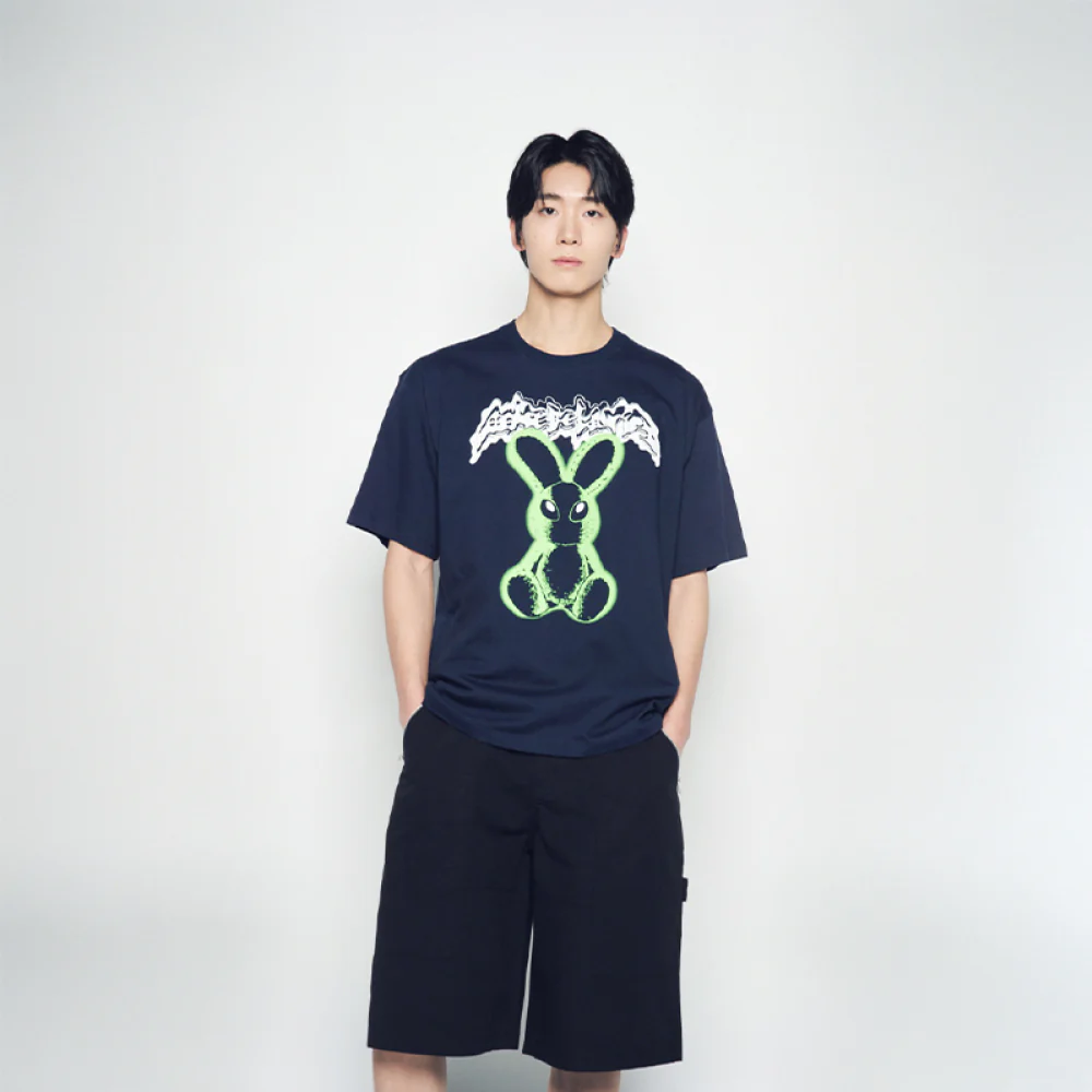 NEON ALIEN RABBIT SHORT SLEEVE T-SHIRT DARK NAVY - Image 3
