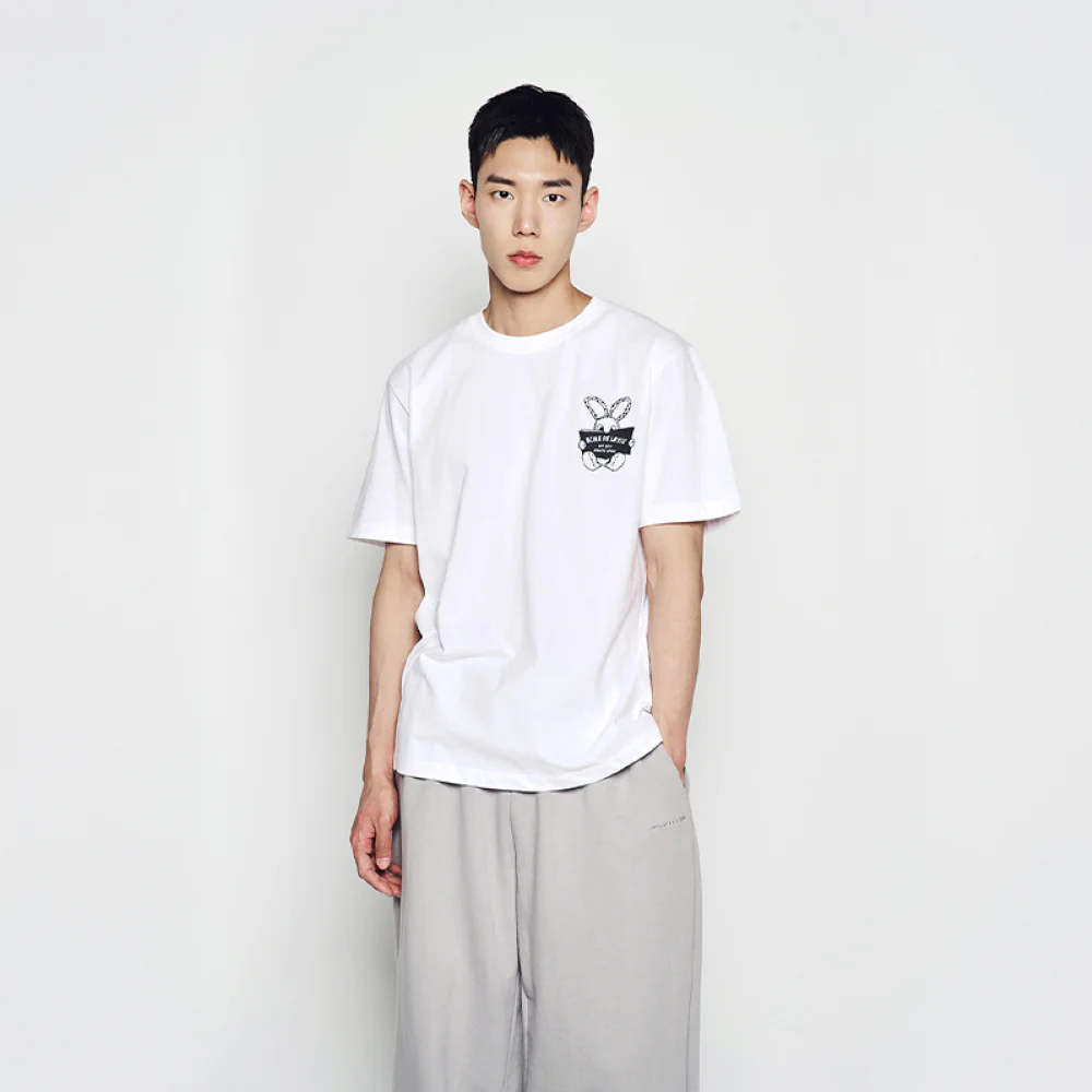 NEWSPAPER RABBIT SHORT SLEEVE T-SHIRT WHITE - Image 4