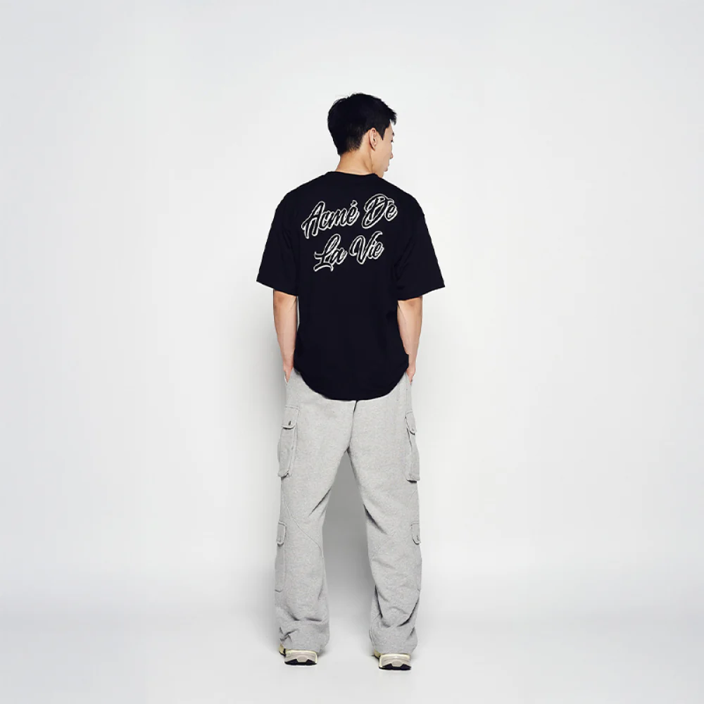 OUTLINE SCRIPT LOGO SHORT SLEEVE T-SHIRT BLACK - Image 3