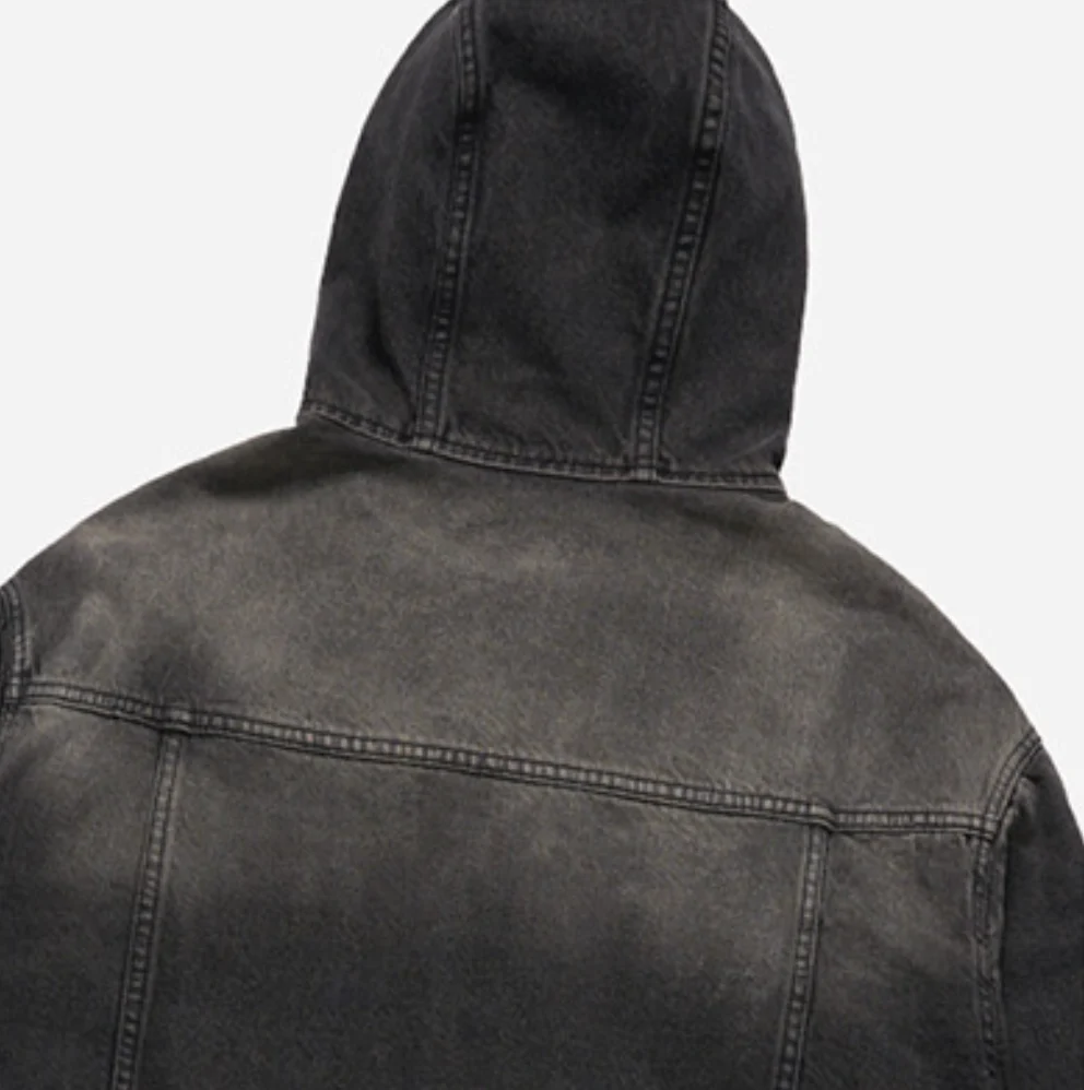 OVERSIZE DENIM HOODIE TRACKER BLACK - Image 5