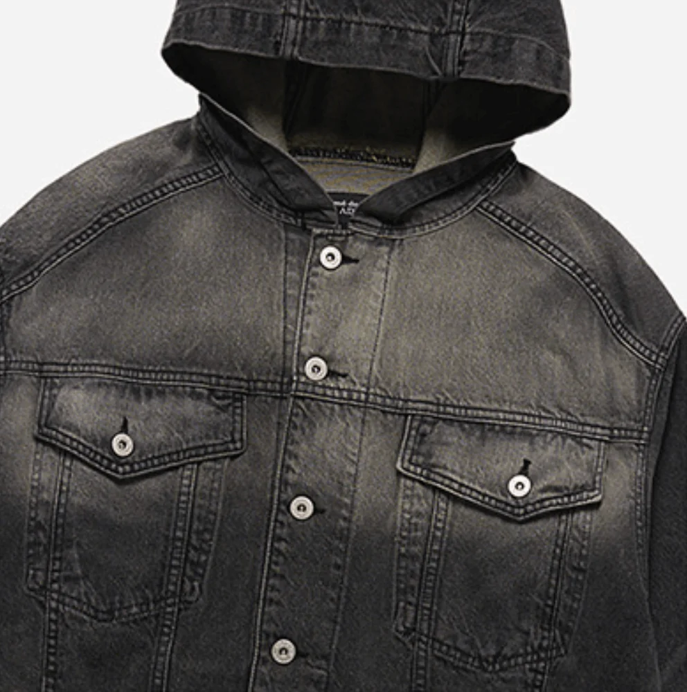 OVERSIZE DENIM HOODIE TRACKER BLACK - Image 7
