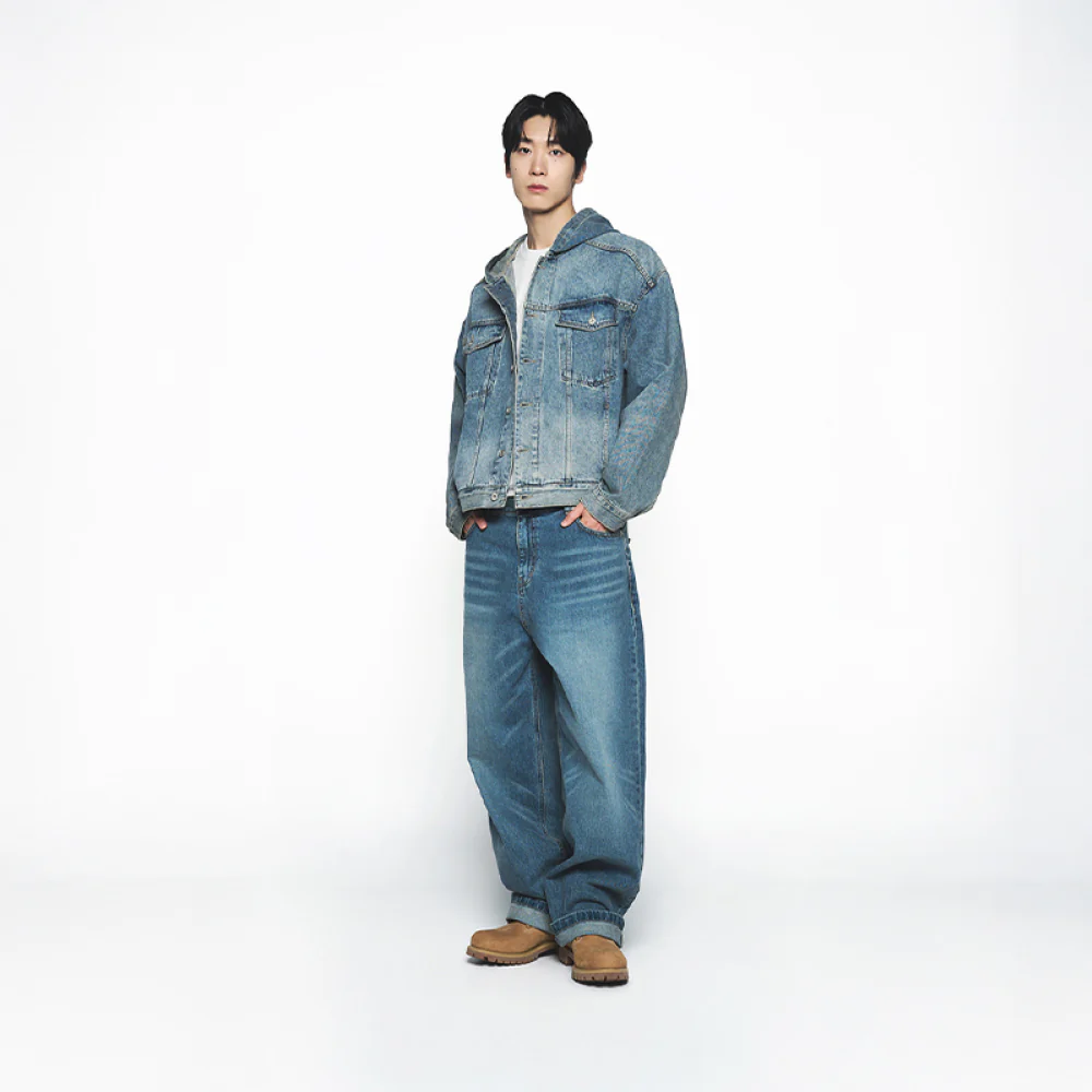 OVERSIZE DENIM HOODIE TRACKER JACKET BLU - Image 3
