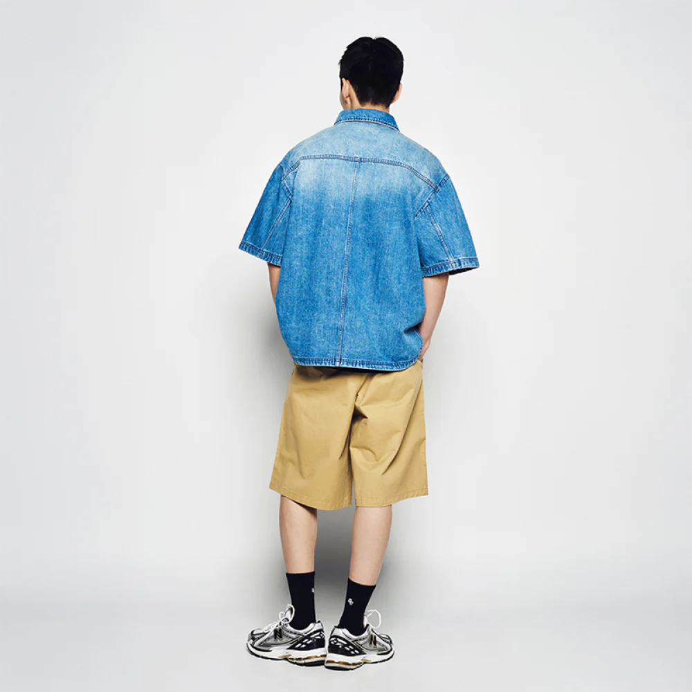OVERSIZE WASHING DENIM SHORT SLEEVE SHIRTS BLUE - Image 3