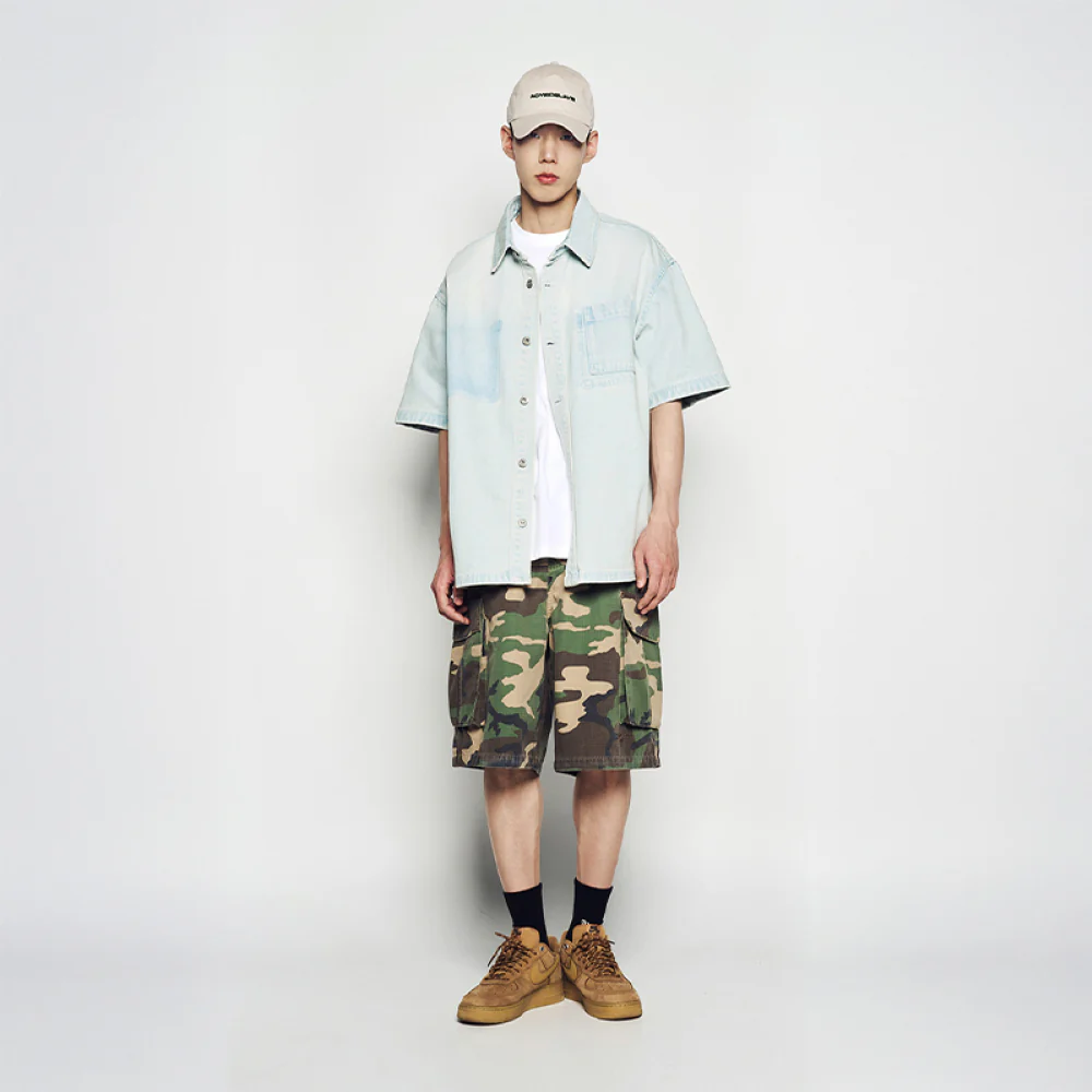 OVERSIZE WASHING DENIM SHORT SLEEVE SHIRTS LIGHT BLUE - Image 3