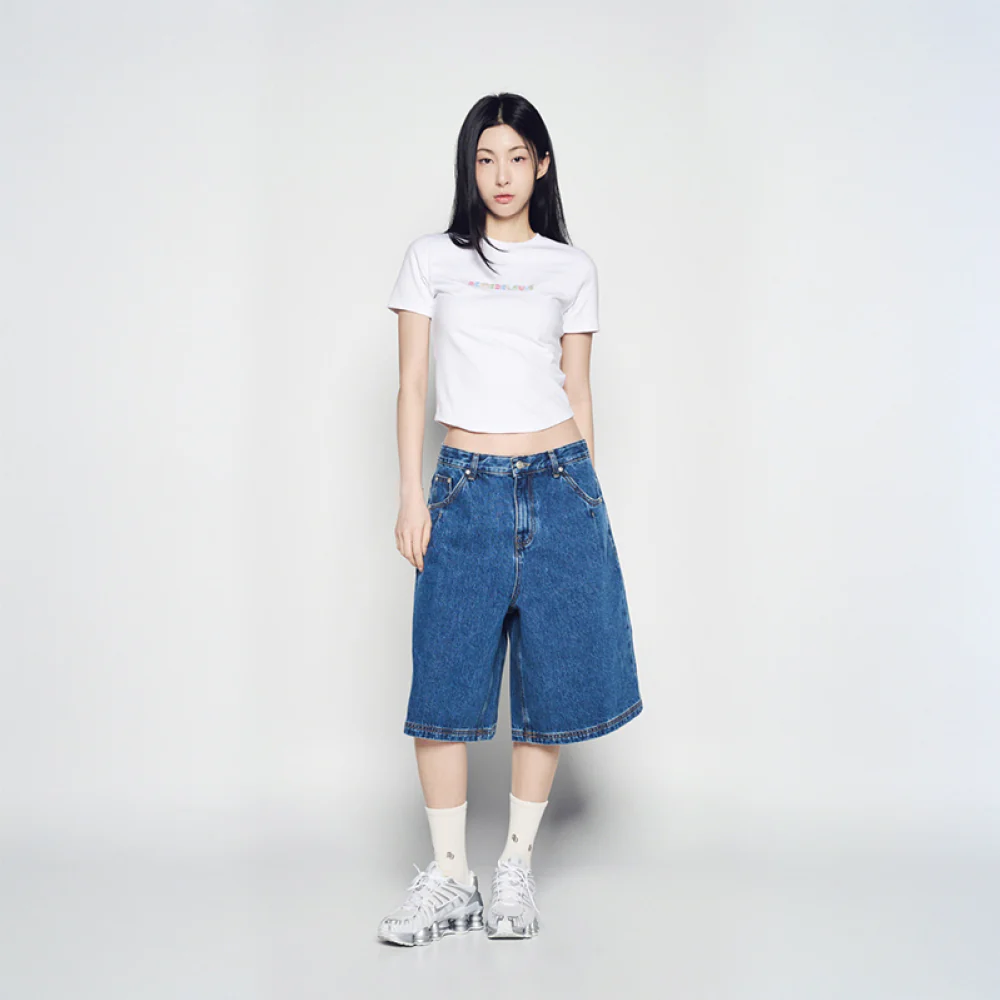 POINT LOGO POCKET DENIM SHORT PANTS BLUE - Image 3