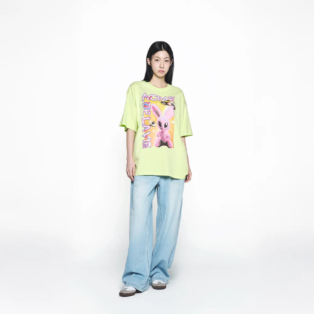 REAL ALIEN FUZZY RABBIT SHORT SLEEVE T-SHIRT LIME - Image 3